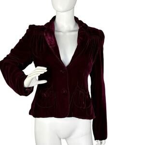 Vintage Y2K Velvet Blazer Puff Sleeve Whimsigoth Burgundy Size M